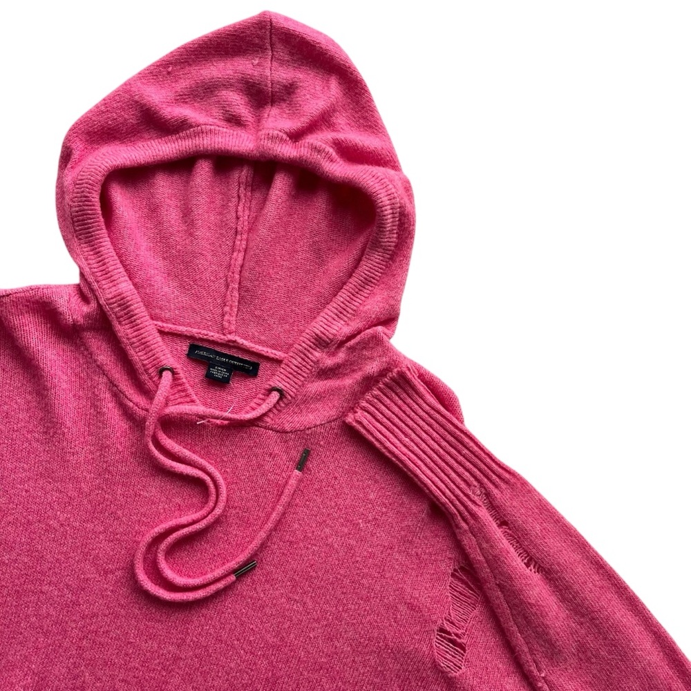 American Eagle Women’s S Bright Pink Distressed Destroyed Cropped Knit Sw Hoodie